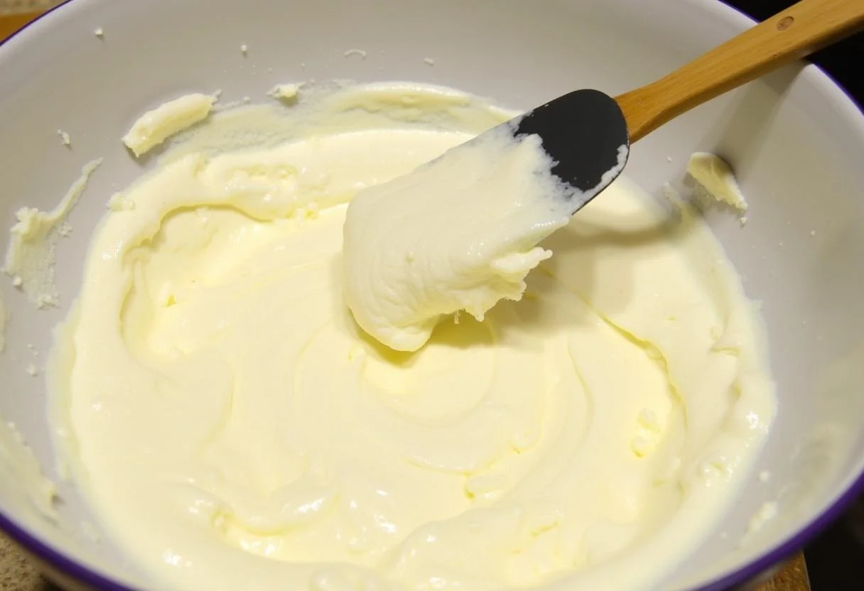 Folding almond batter with whipped egg whites for a fluffy texture in Bizcocho de Almendra Esponjoso.
