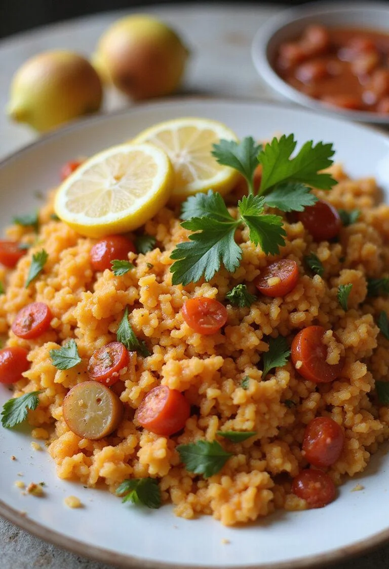 Ensalada de arroz española finalizada, colorida y apetitosa lista para compartir.
