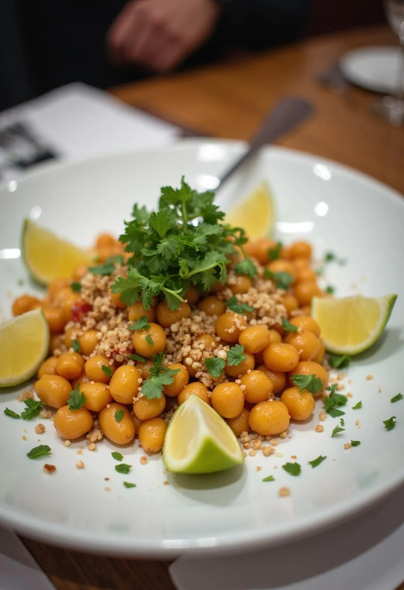 Finished Ensalada de Garbanzos y Atún, a nutritious chickpea and tuna salad served with fresh garnishes.