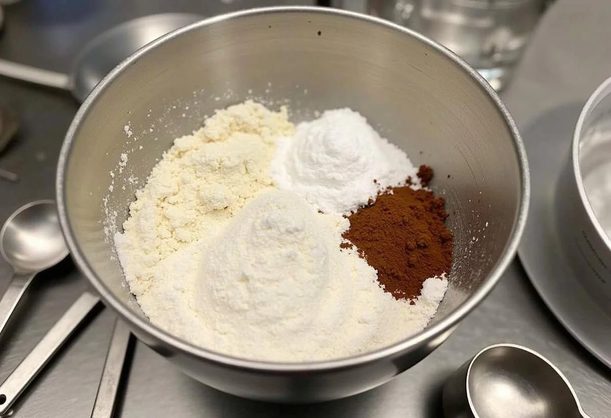 Ingredientes para galletas de chocolate caseras en un bol.