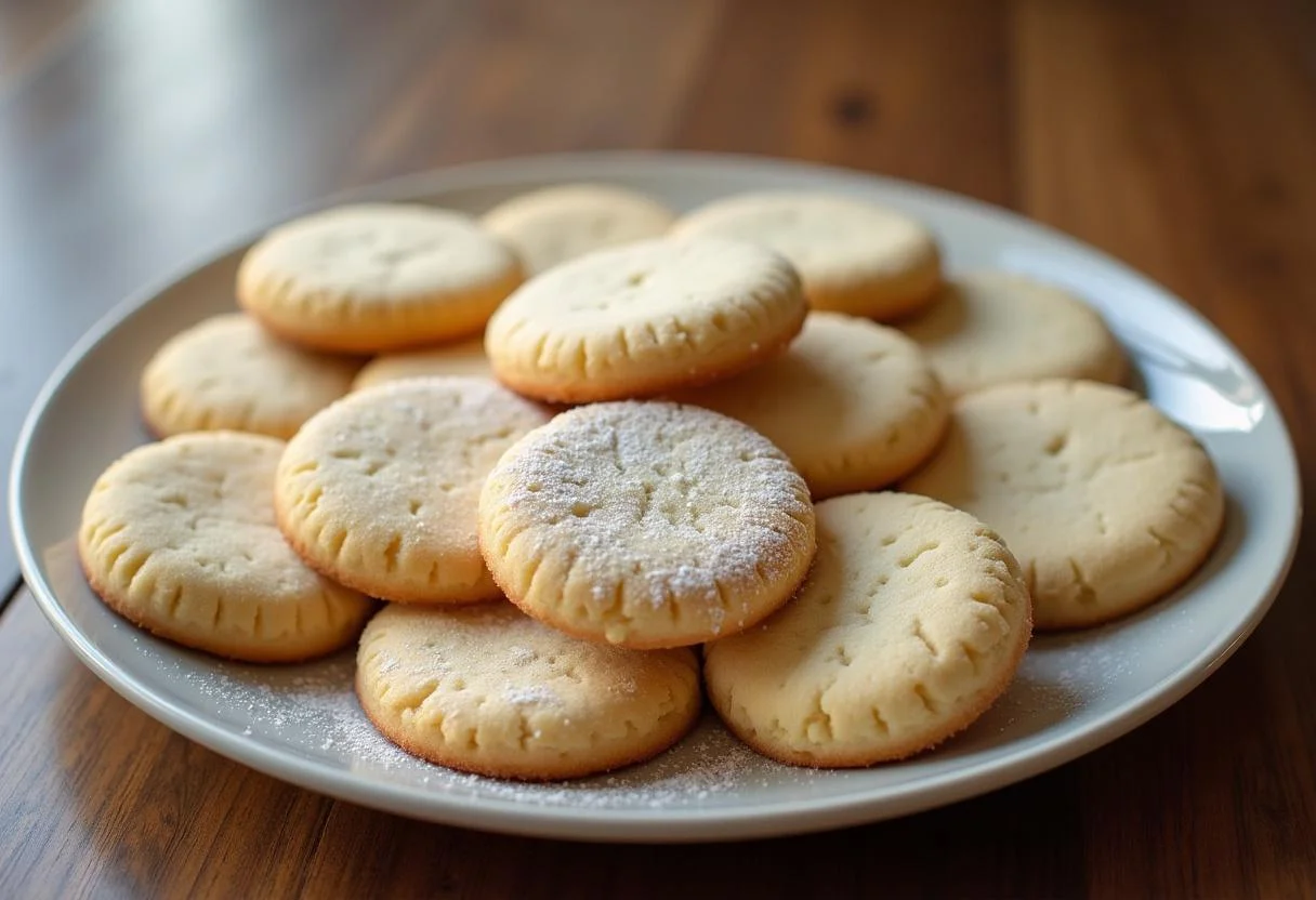 Galletas de vainilla caseras recién horneadas en un plato, perfectas para disfrutar.