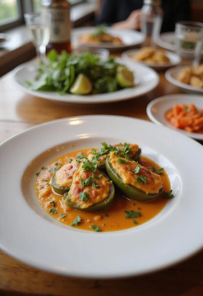 Plato de Pimientos Rellenos de Verduras, listo para disfrutar en una comida.