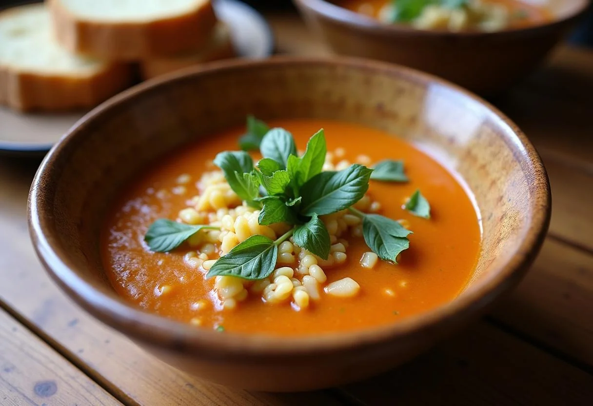 Deliciosa sopa de calabacín casera servida en un tazón, perfecta para una comida reconfortante.