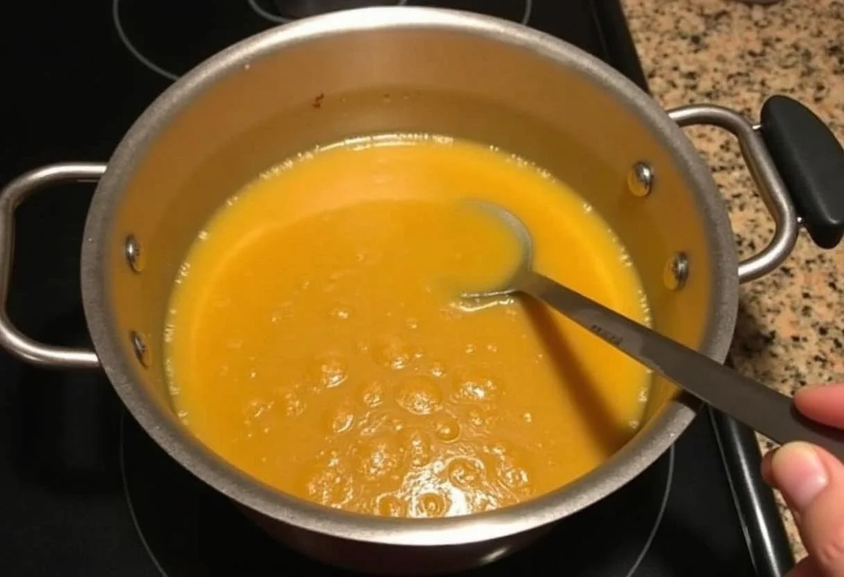Sopa de Lentejas Casera hirviendo a fuego lento en la estufa, lista para ser servida.