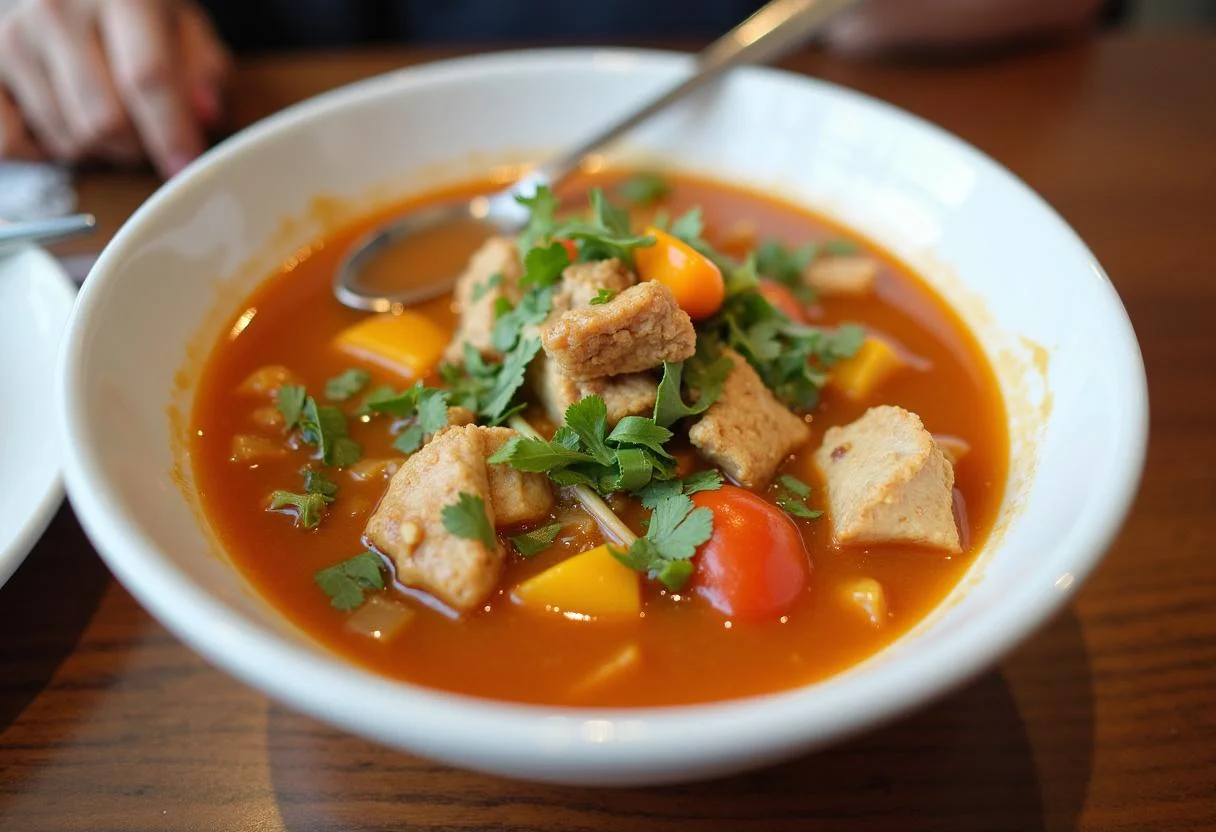 Finished Sopa de Pollo y Verduras in a bowl, perfect for a comforting meal.