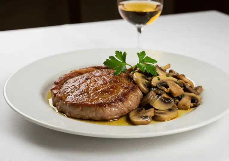 Presentación del solomillo con champiñones al Jerez, ideal para una cena especial.