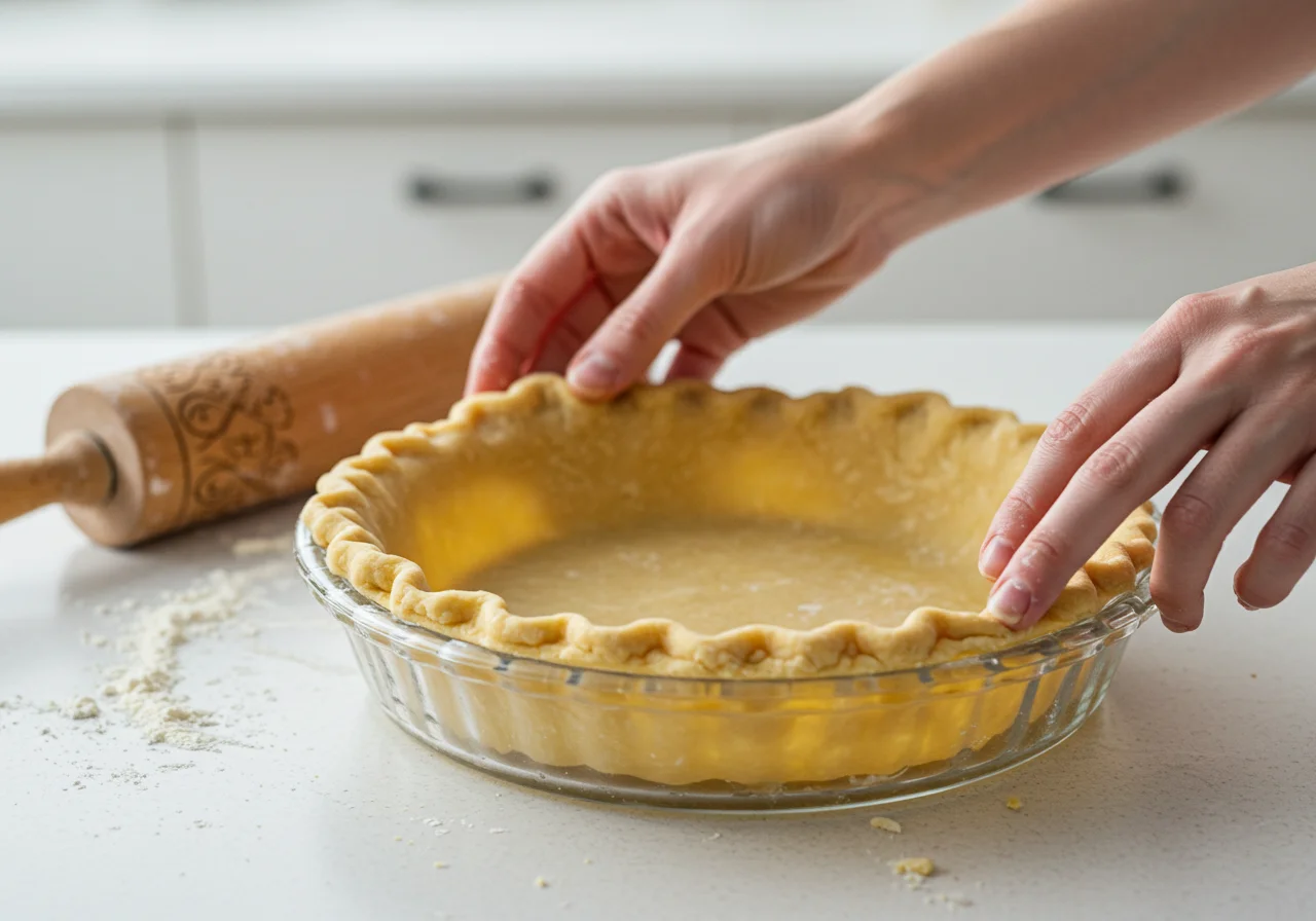 Masa para la tarta lista en un molde, preparada para la Tarta de Manzana y Canela.