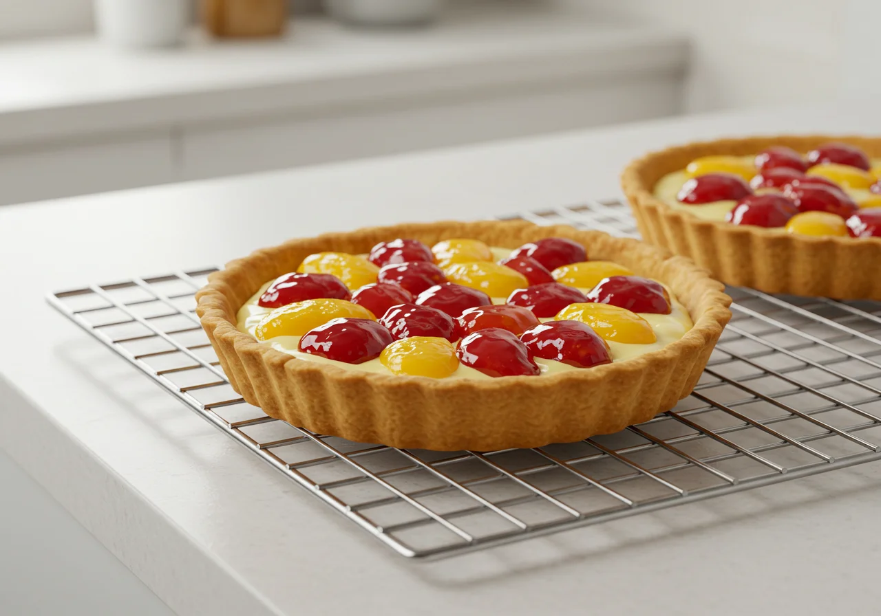 Tarta de Queso y Mango siendo refrigerada para solidificar.