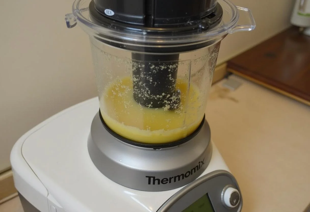 Mezclando los ingredientes para Ajo Blanco Thermomix para lograr una consistencia cremosa.