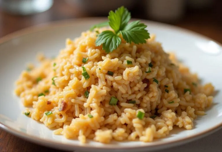 Complete dish of Arroz Jazmin Aromatico with jasmine rice and garnishes, perfect for serving.