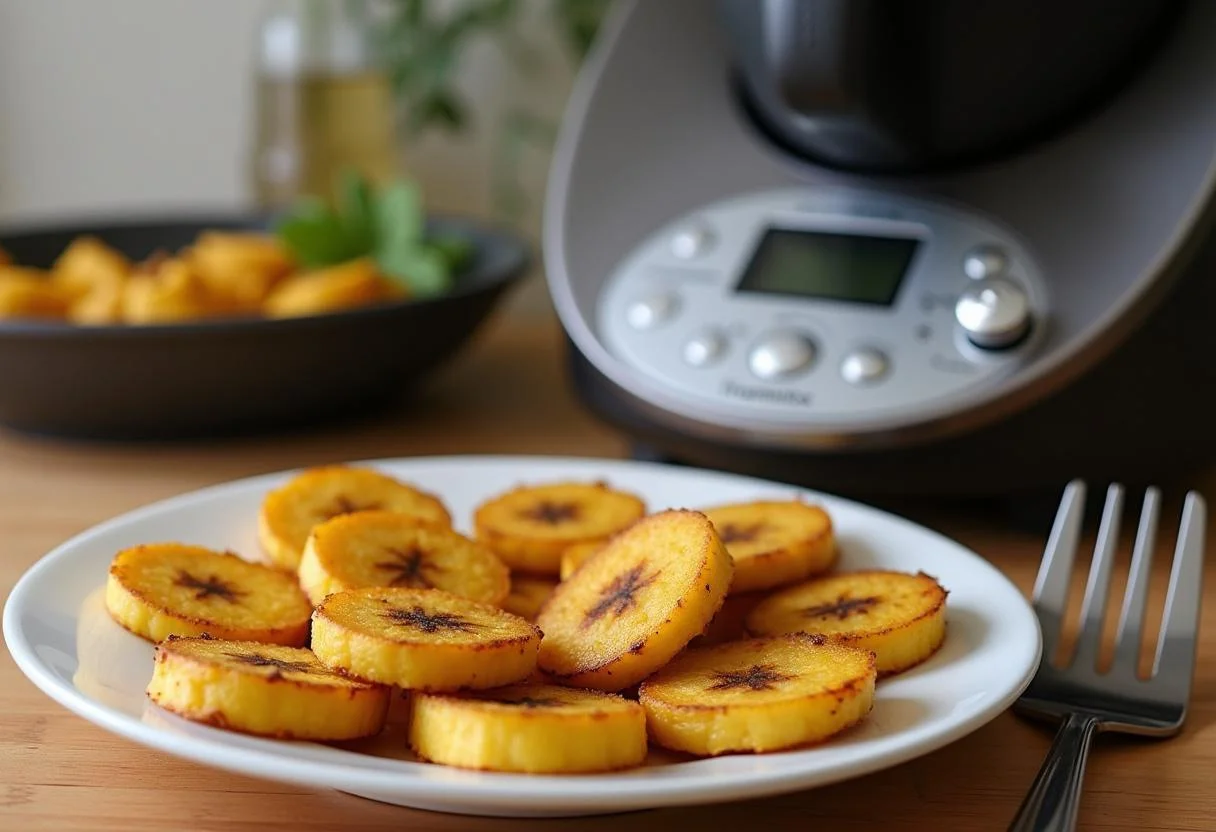 Plátanos fritos servidos junto al Arroz a la Cubana, listos para emplatar.