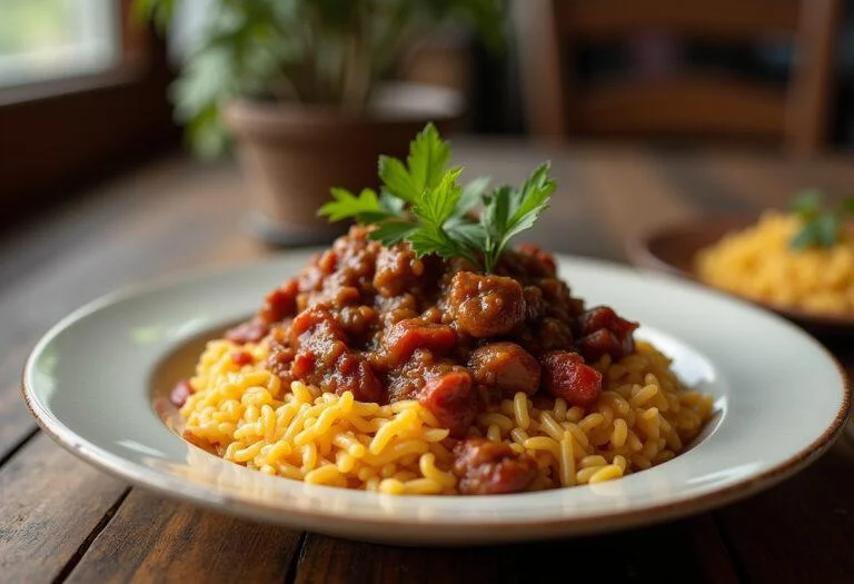 Delicious arroz con carne picada served elegantly on a table, perfect for any meal.