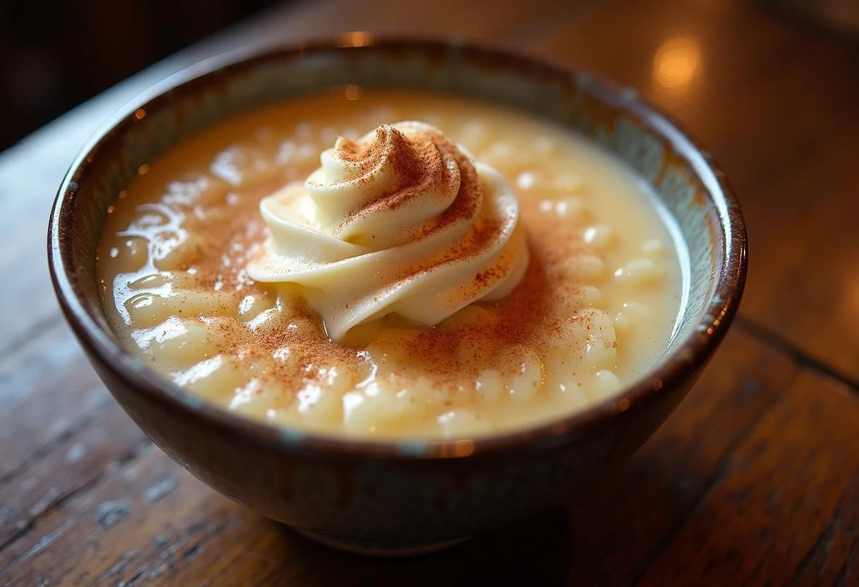 Delicioso Arroz con Leche Asturiano servido en un tazón, ideal para un postre tradicional español.