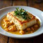 Delicious bacalao gratinado al horno, ready to be enjoyed at the dinner table.