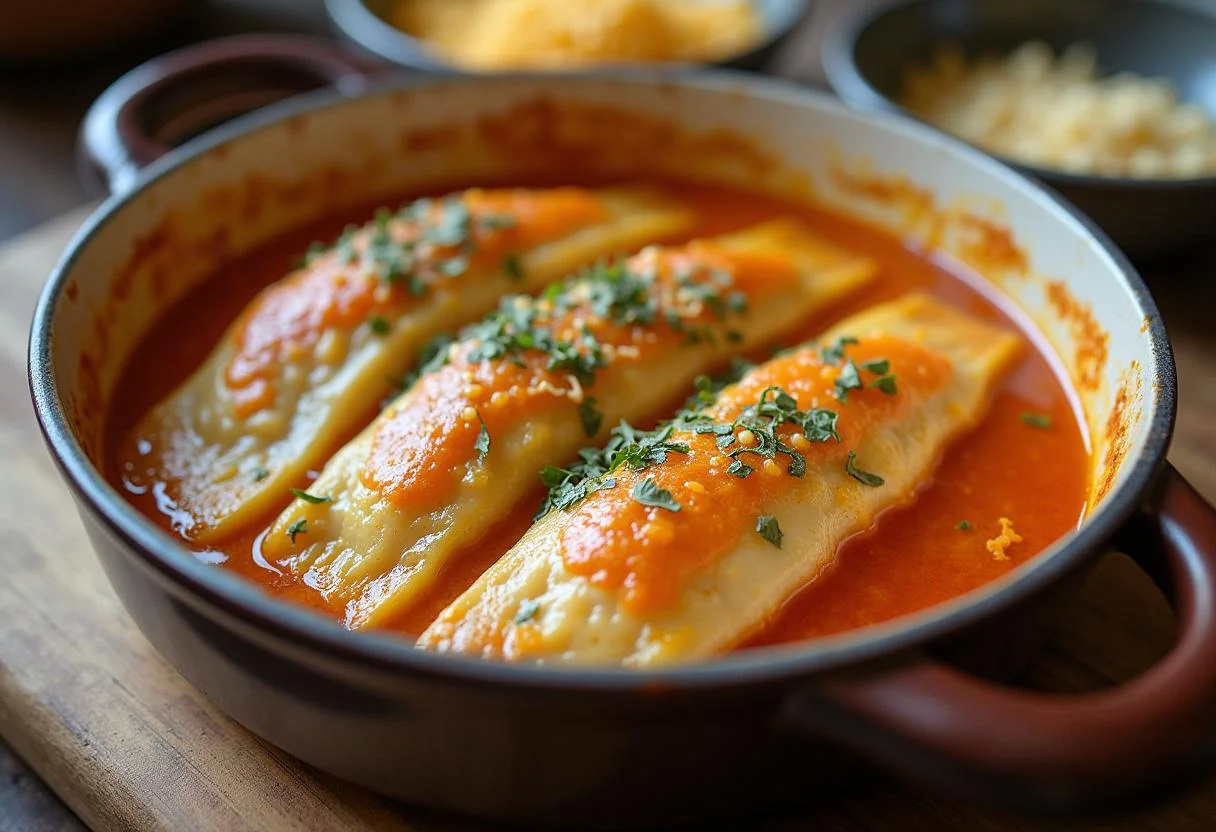 Filetes de bacalao cubiertos con salsa alioli en una fuente para hornear para el bacalao gratinado.