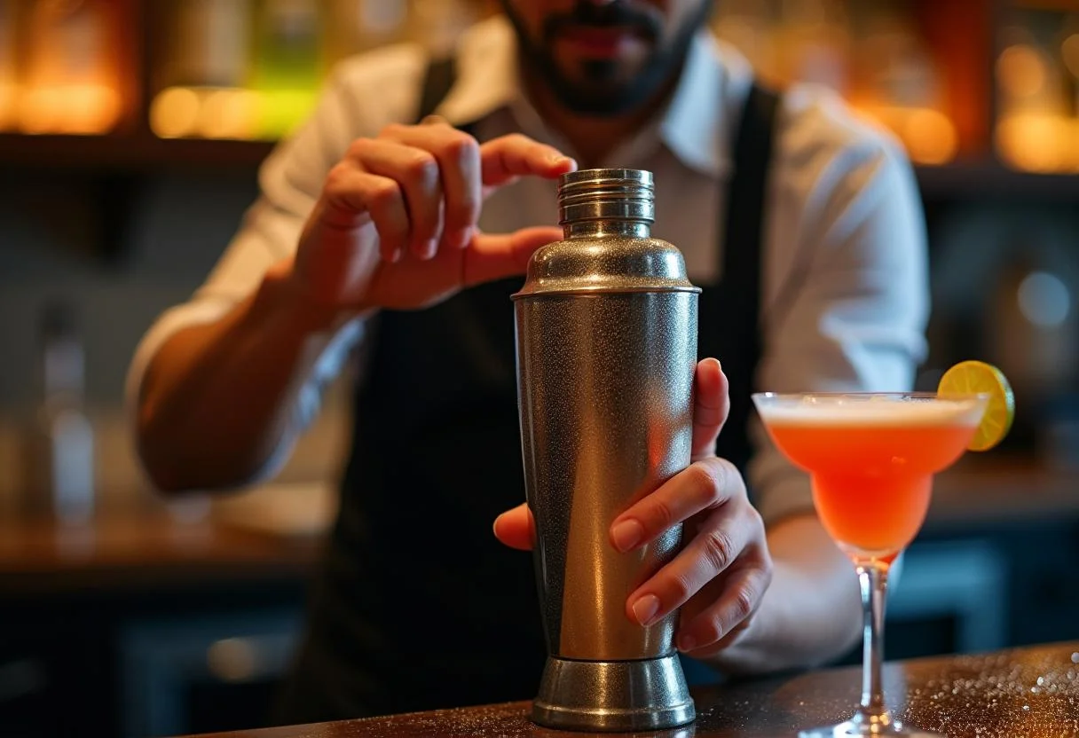 Barman agitando la mezcla del cóctel de Bacardi Limón para una bebida refrescante.