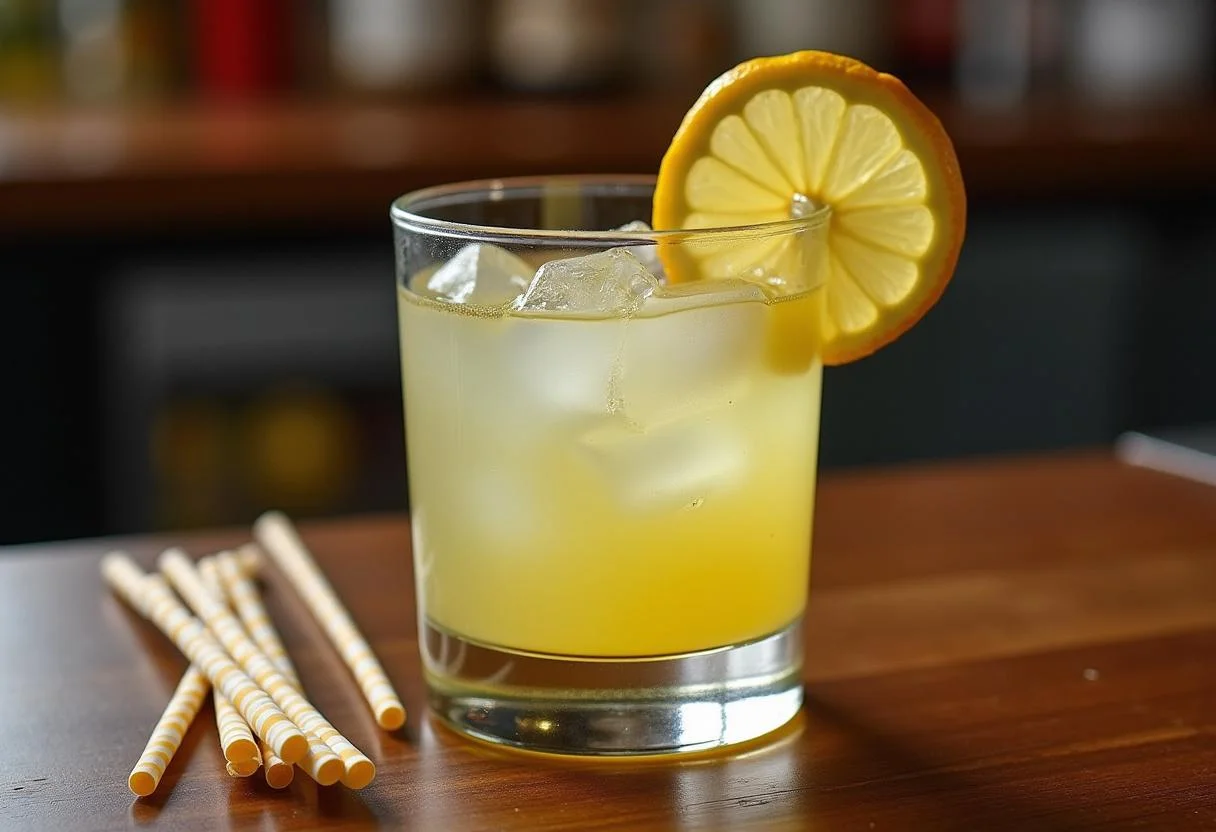 Cóctel de Bacardi Limón servido en un vaso, listo para disfrutar con ingredientes frescos en la barra.