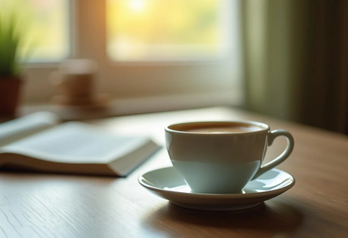 Taza de café verde lista para disfrutar, perfecta para comenzar el día con energía.