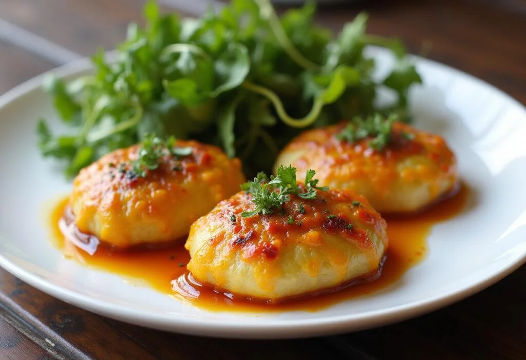 Finished berenjenas rellenas verduras served on a plate, perfect for a healthy meal.