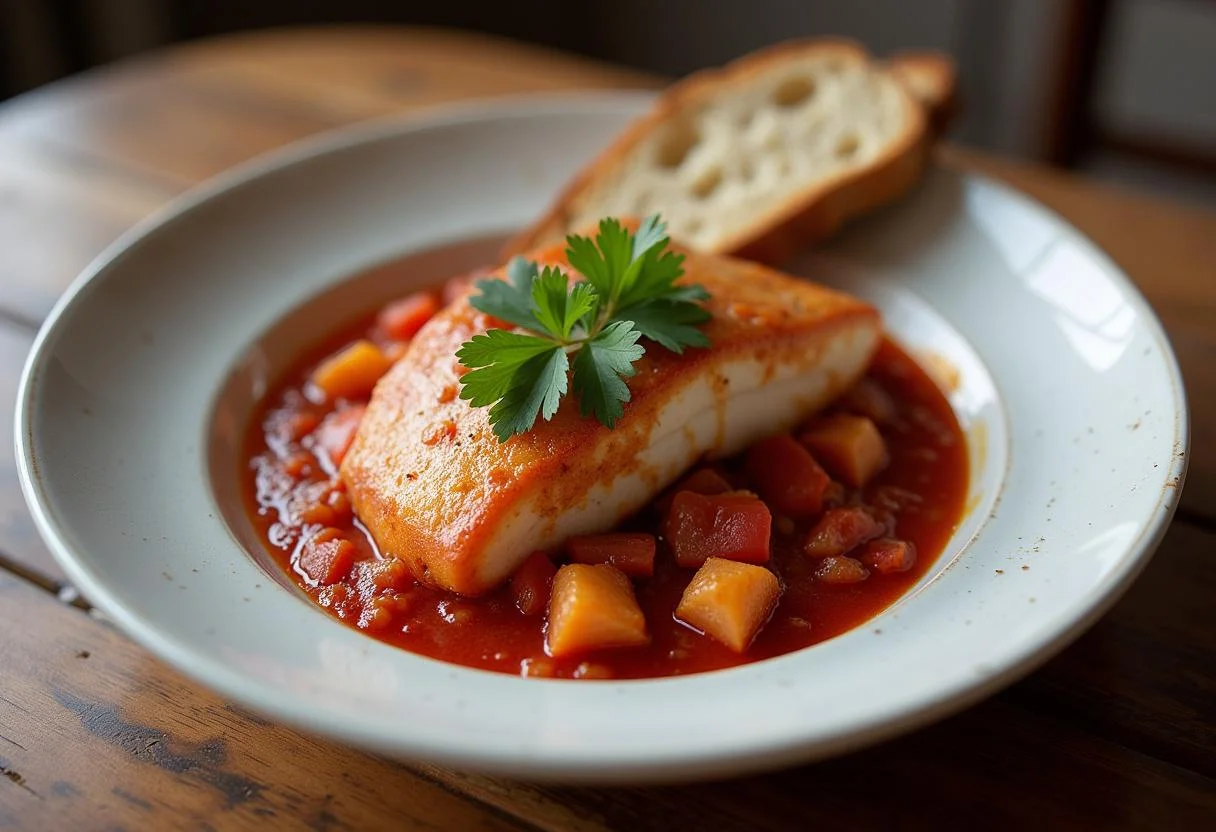 Finished bonito con tomate receta de la abuela served with bread, ideal for family meals.