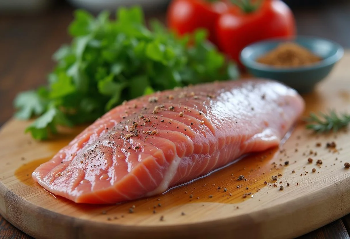 Borriquete pescado fresco en una tabla de cortar preparándose para una deliciosa receta.