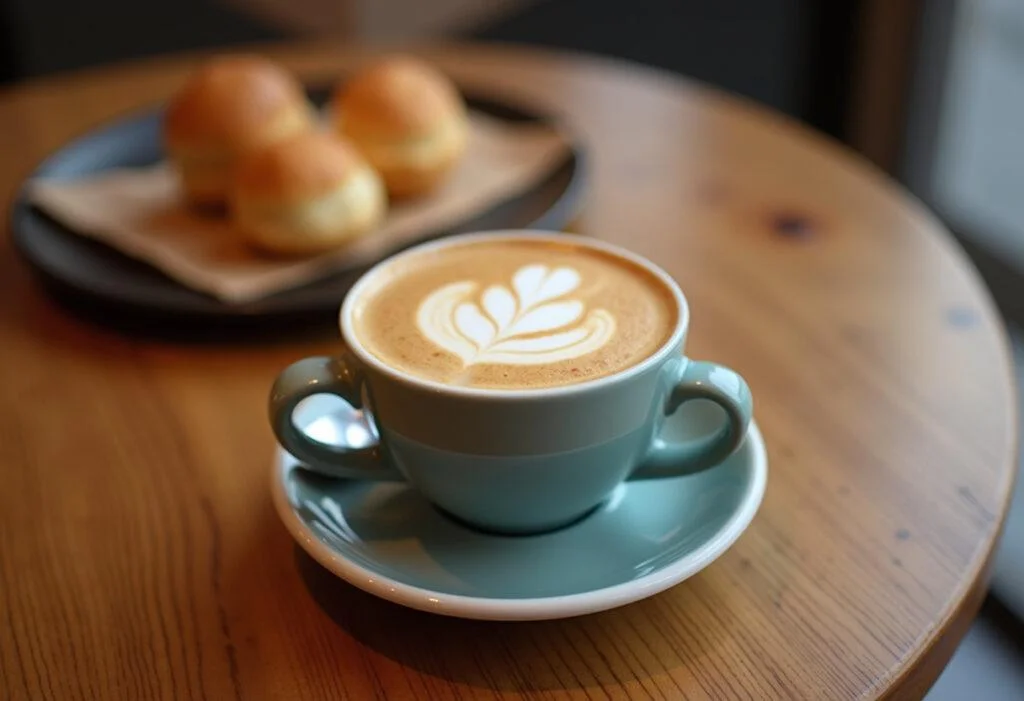 Finished Cafe Delta coffee with latte art, ideal for coffee lovers.