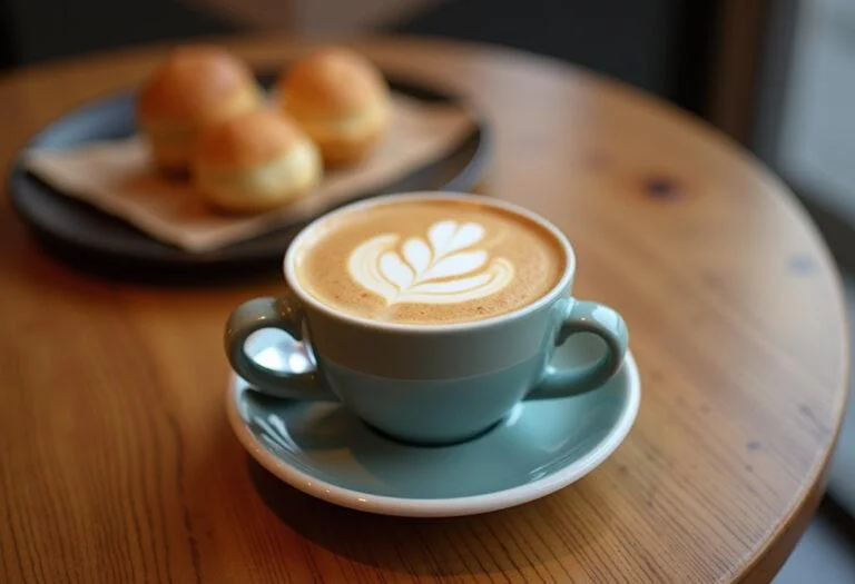 Finished Cafe Delta coffee with latte art, ideal for coffee lovers.