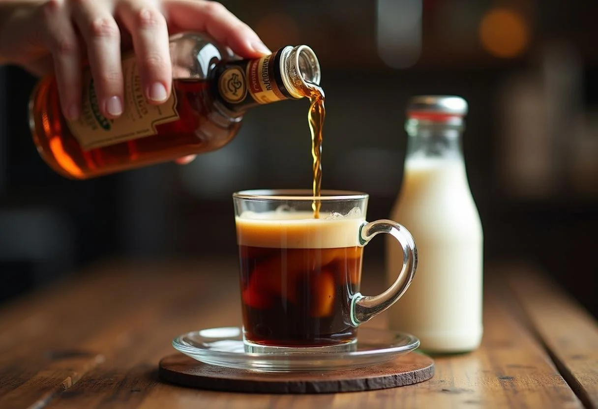 Vierta whiskey irlandés en café escoces para una deliciosa mezcla.