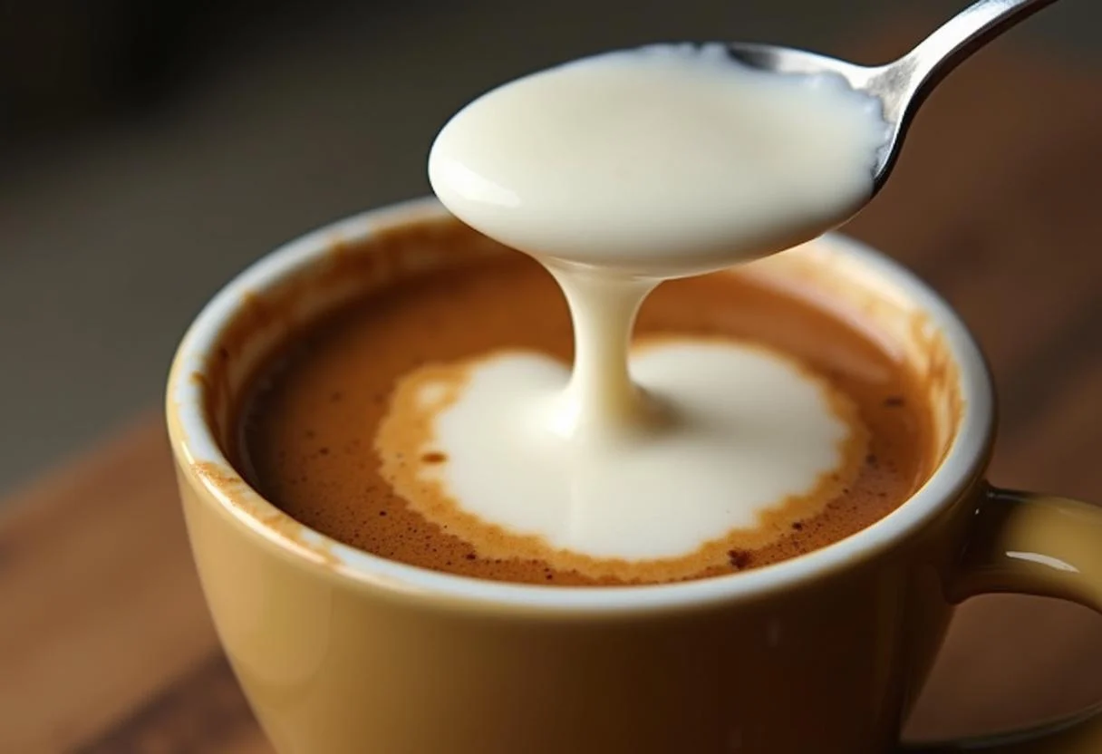Añadiendo crema al café escoces para un lujoso acabado.