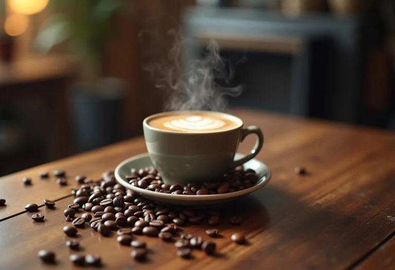 Taza de café molido fresco, lista para disfrutar con un delicioso aroma.
