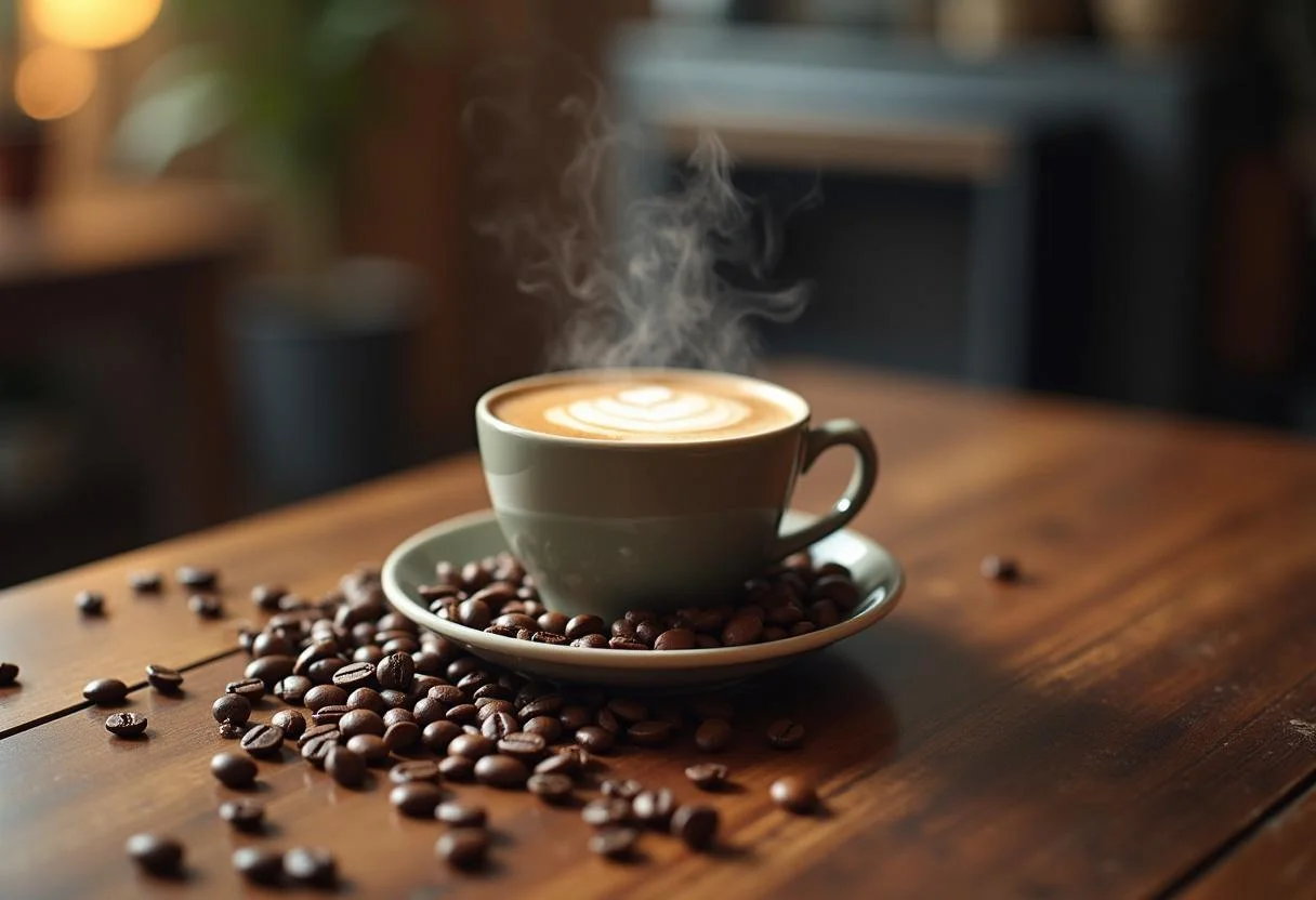 Taza de café molido fresco, lista para disfrutar con un delicioso aroma.