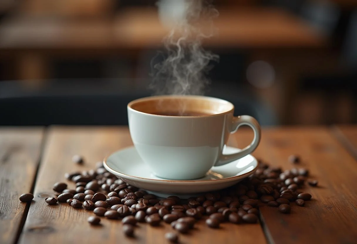 Taza de café molido fresco, lista para disfrutar con un delicioso aroma.