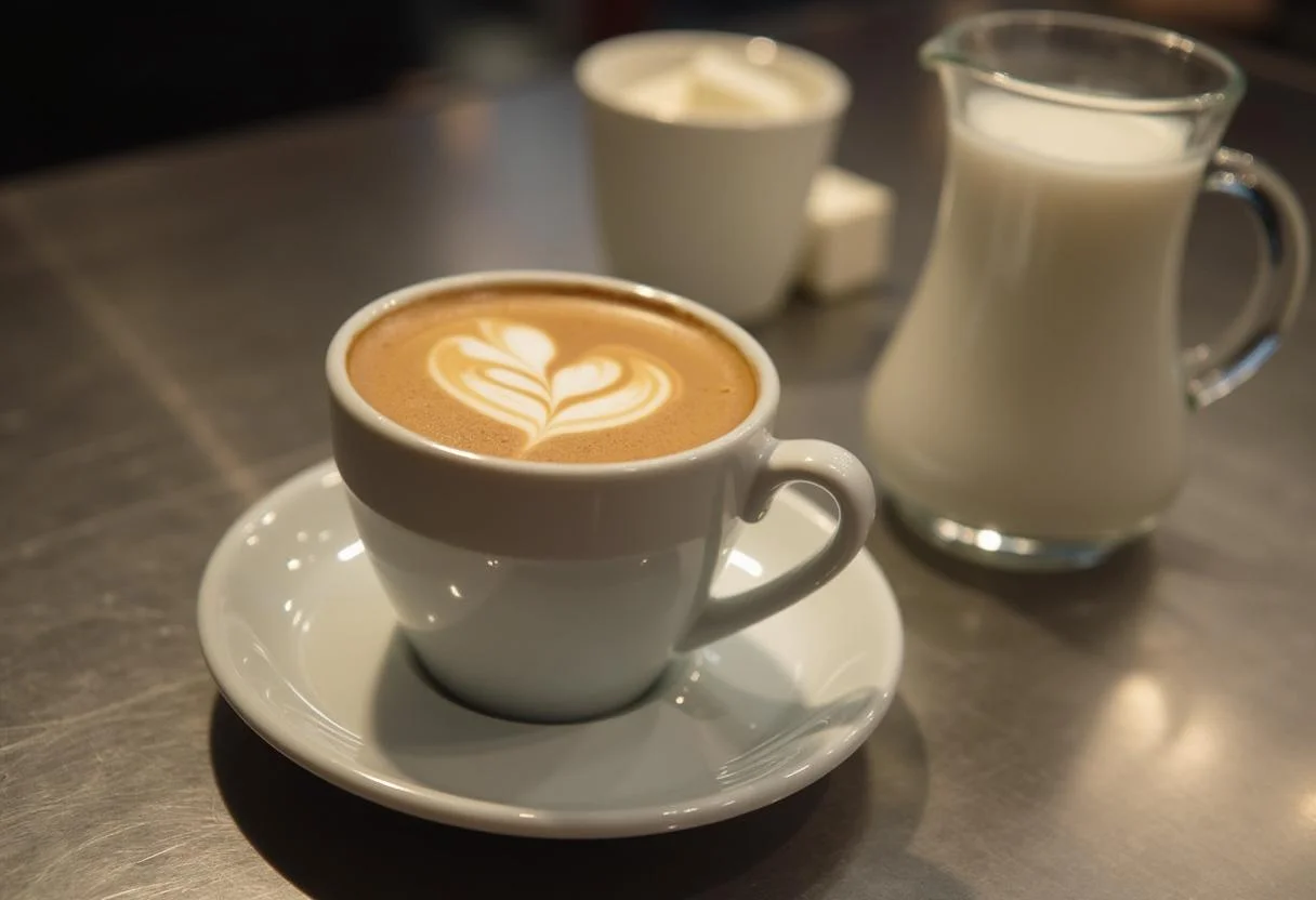 Espresso y leche preparados para hacer café de máquina.