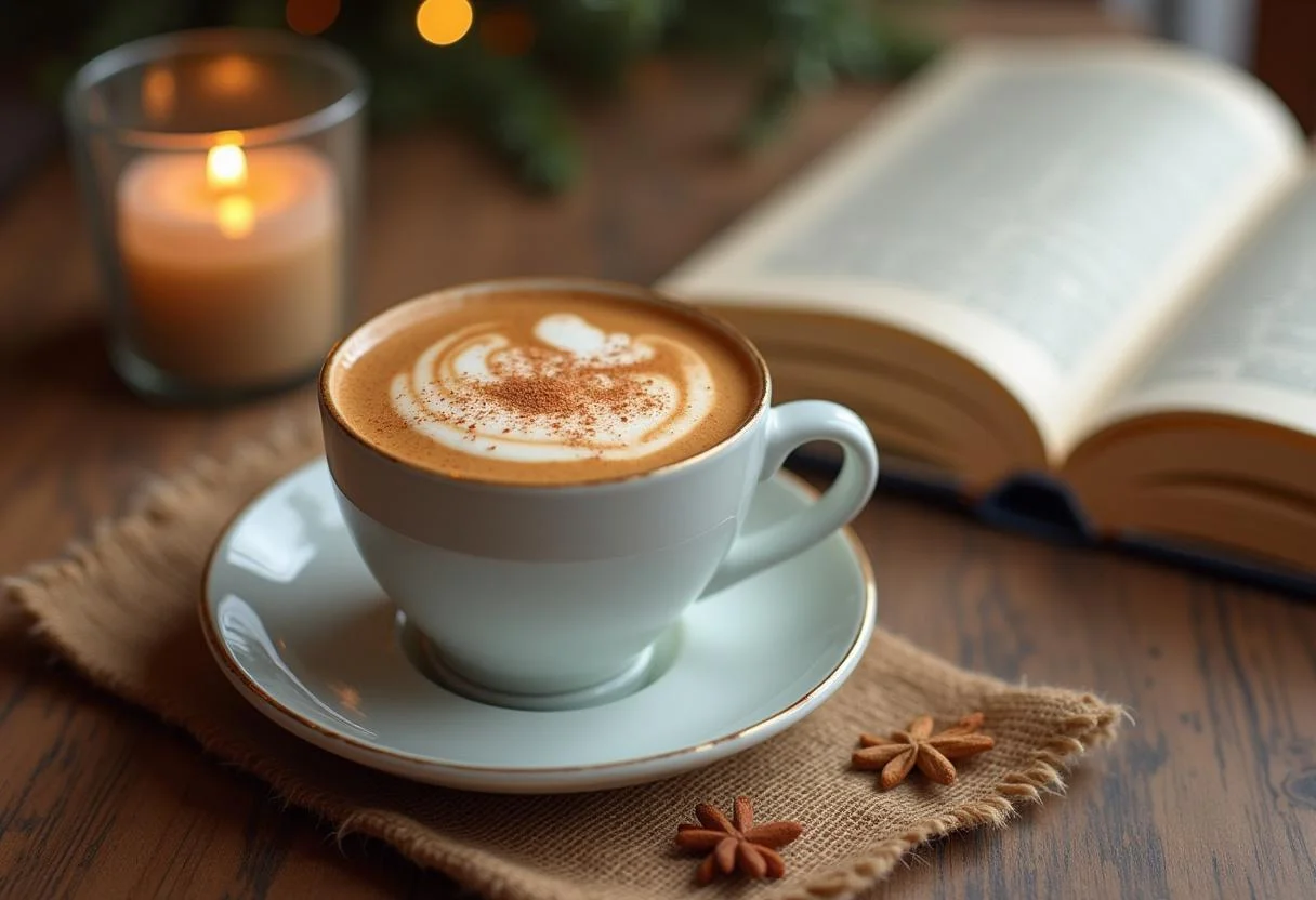 Finished Calorias Cafe con Leche Desnatado served with a sprinkle of cinnamon, ideal for coffee lovers.