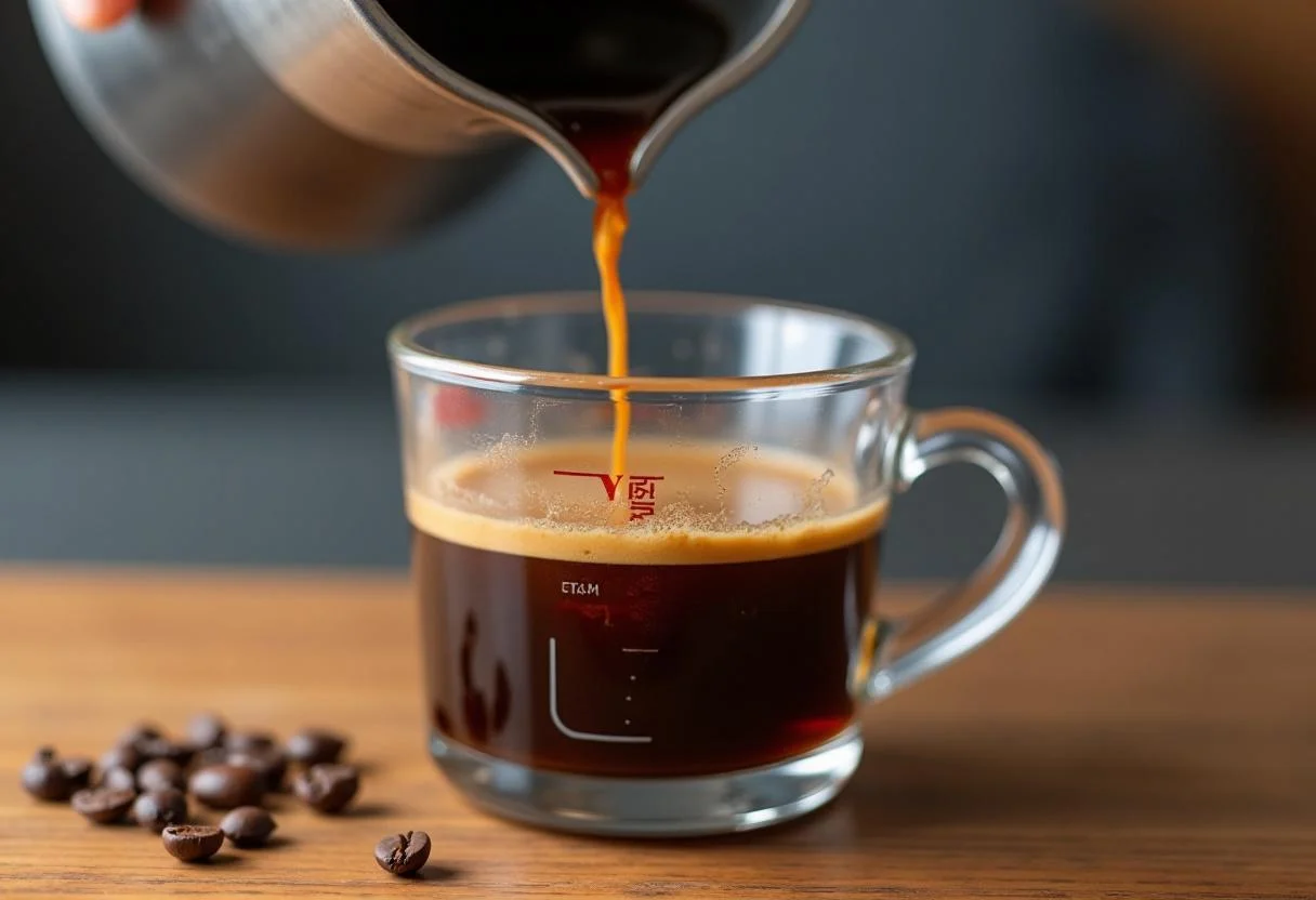 Una rica taza de café preparándose para Calorías Café con Leche Desnatado.