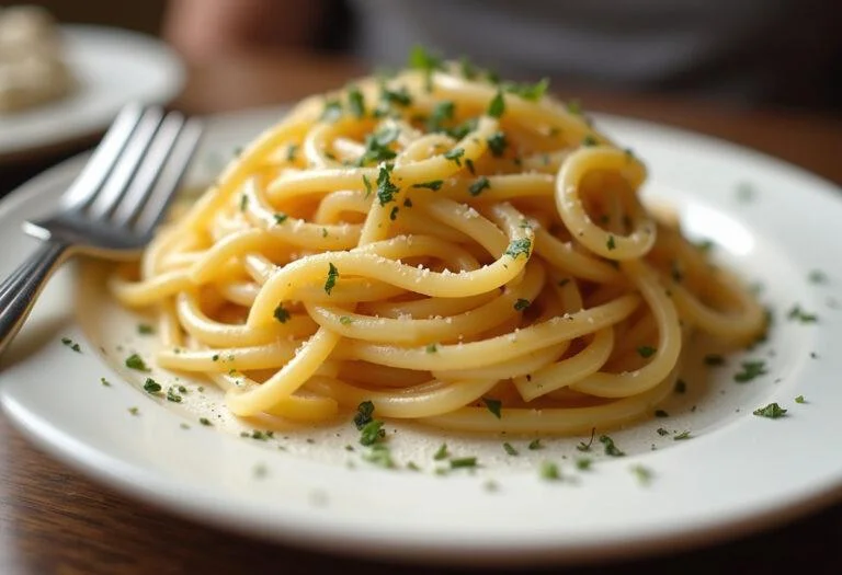 Porción ideal de pasta cocida en un plato, lista para servir y disfrutar.