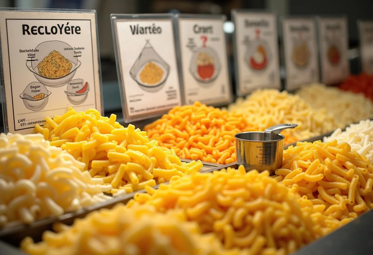 Diferentes tipos de pasta con porciones recomendadas para cada una en la cocina.