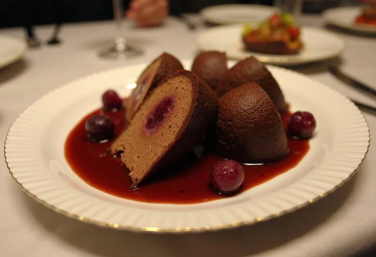 Finished Chocolate Belga Gourmet, beautifully sliced and plated for gourmet dessert presentation.