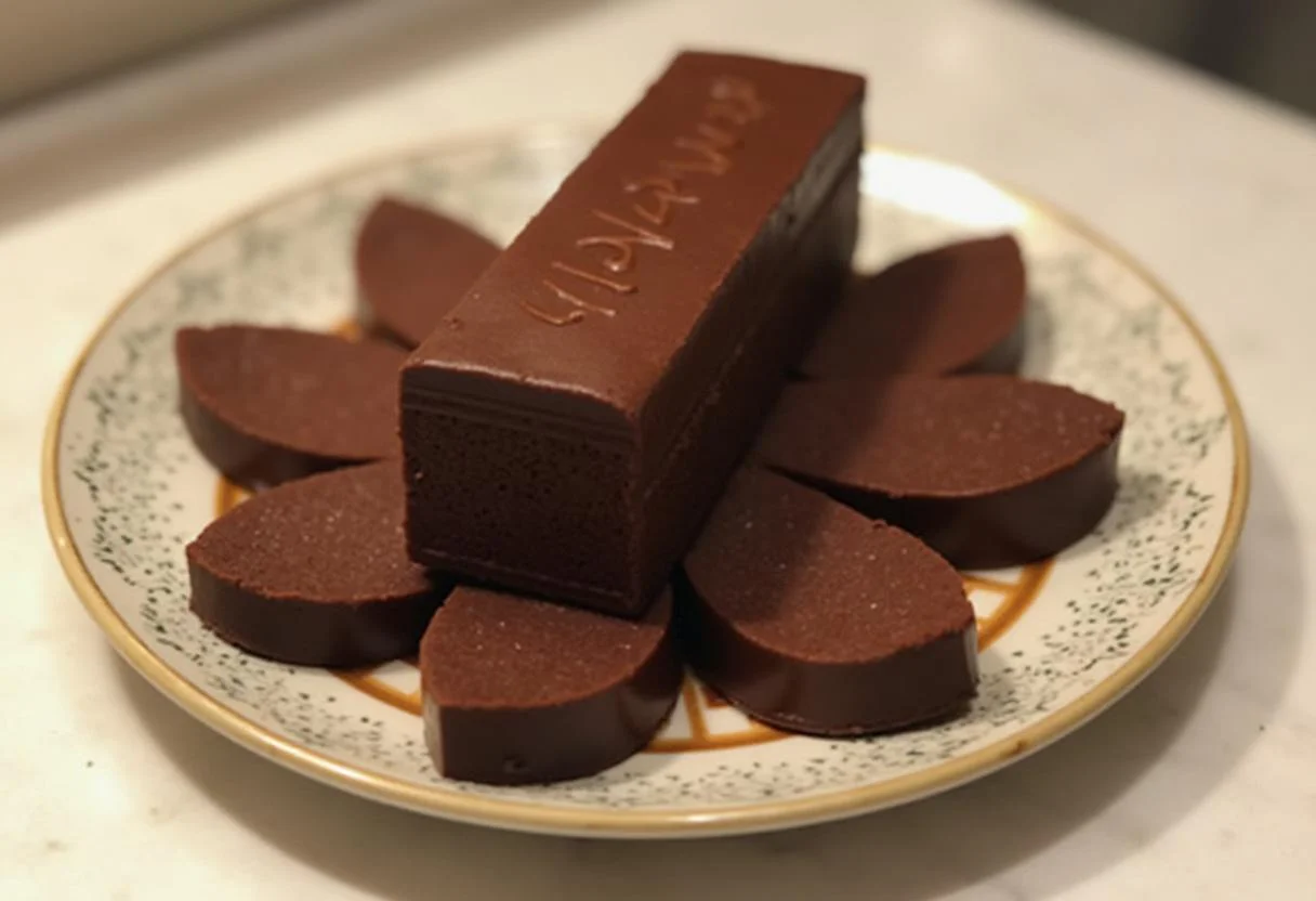 Finished Chocolate Belga Gourmet, beautifully sliced and plated for gourmet dessert presentation.