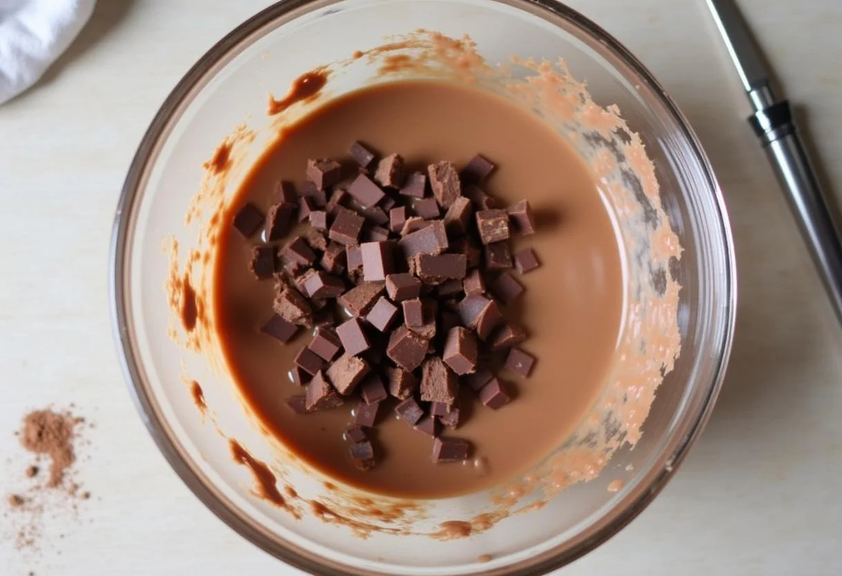 Melted chocolate combining with cream for rich Chocolate Belga flavor.