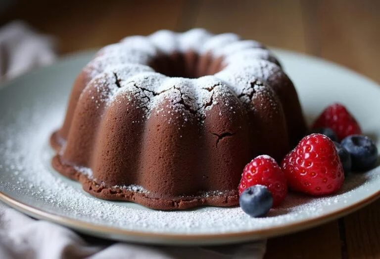 Homemade chocolate fondant served with berries, a delicious dessert for any occasion.
