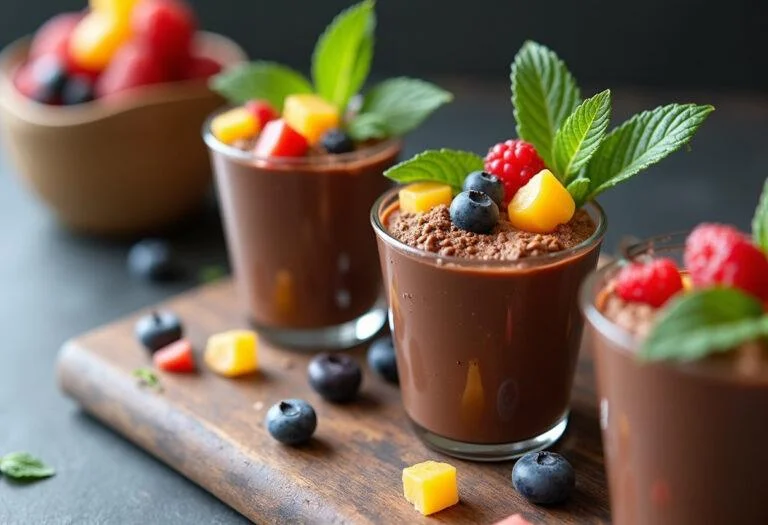 Final presentation of Chocolate Jungly Salvaje dessert cups, bursting with tropical flavors.