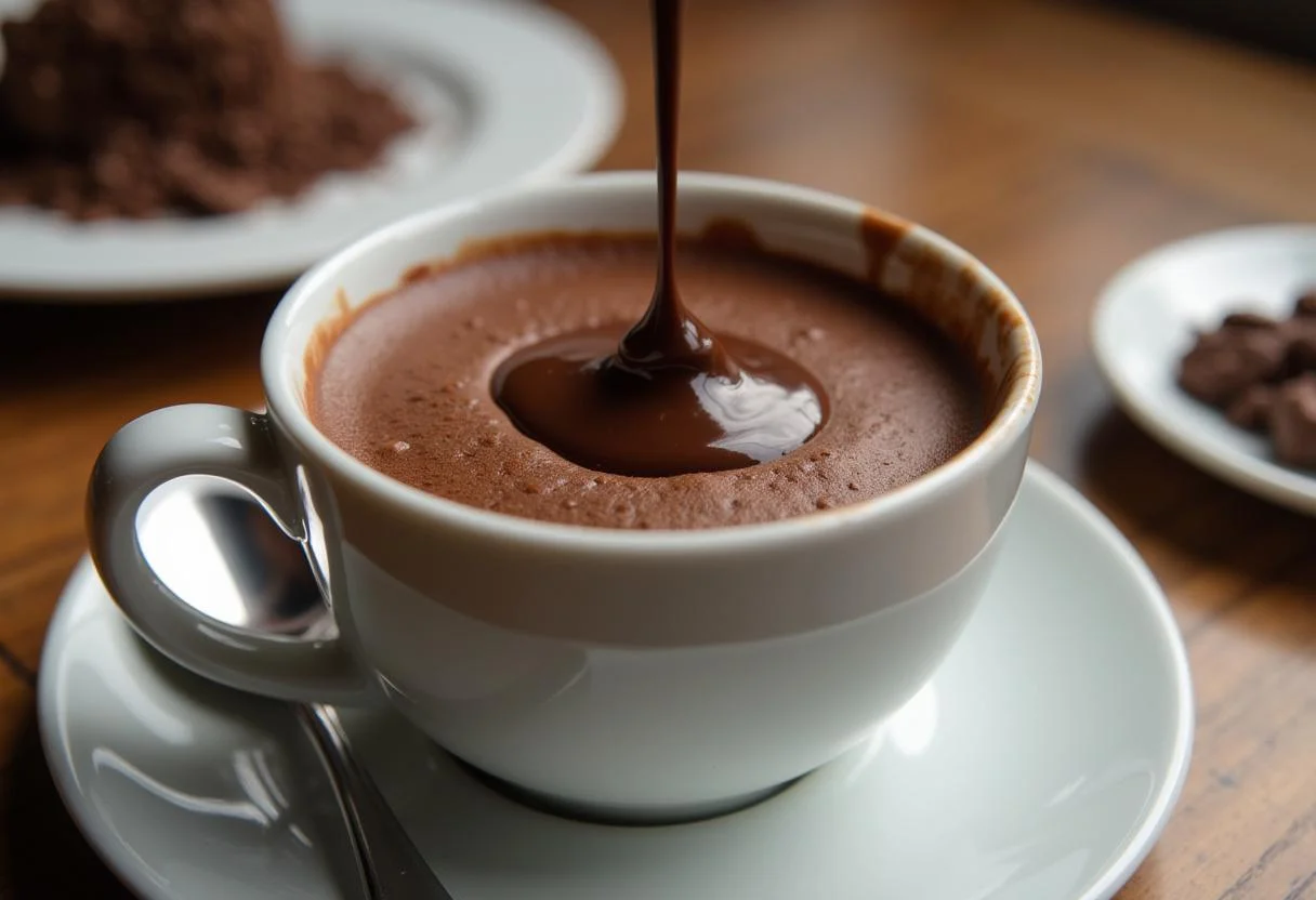 Drizzling melted chocolate on top of chocolate suizo for extra flavor.