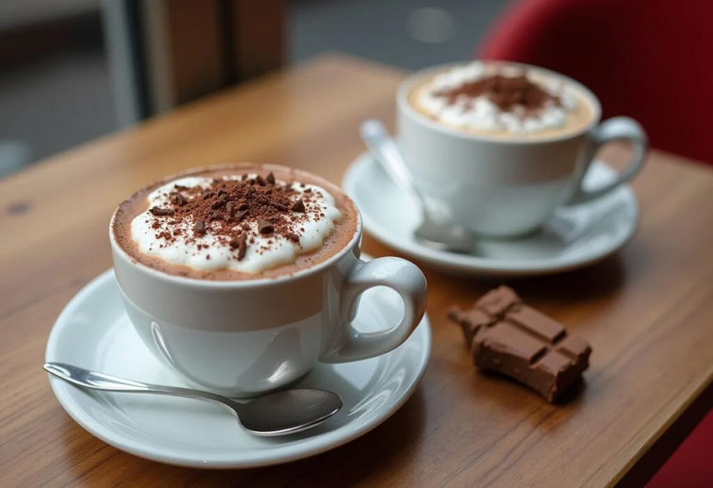Finished chocolate a la taza thermomix served in cups with whipped cream, perfect for a cozy treat.