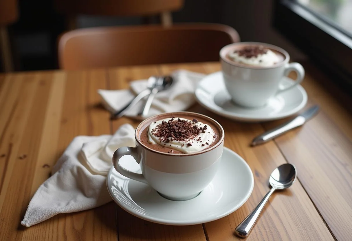 Finished chocolate a la taza thermomix served in cups with whipped cream, perfect for a cozy treat.