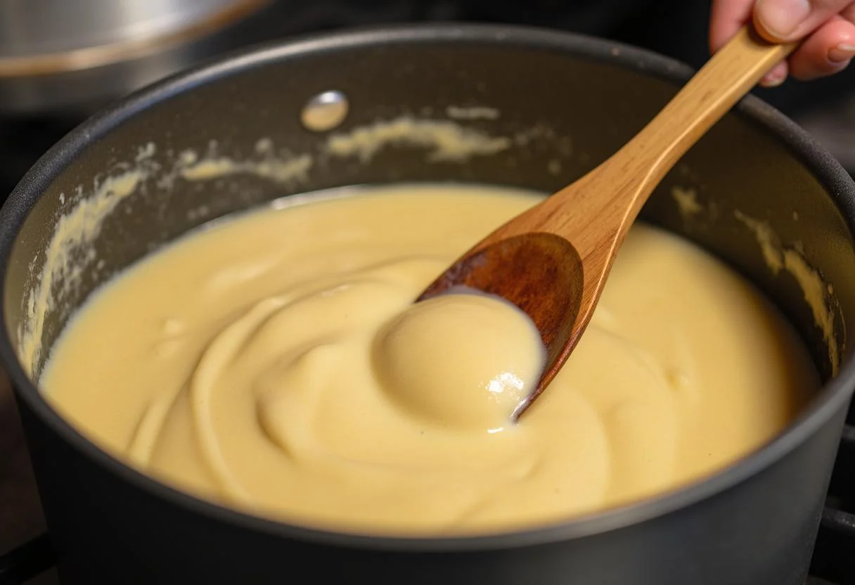 Reviviendo la masa del churro porra en una olla, lista para freír en la preparación tradicional del postre español.