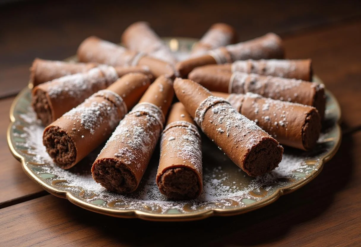 Beautifully arranged cigarrillo de chocolate, perfect for dessert enthusiasts.