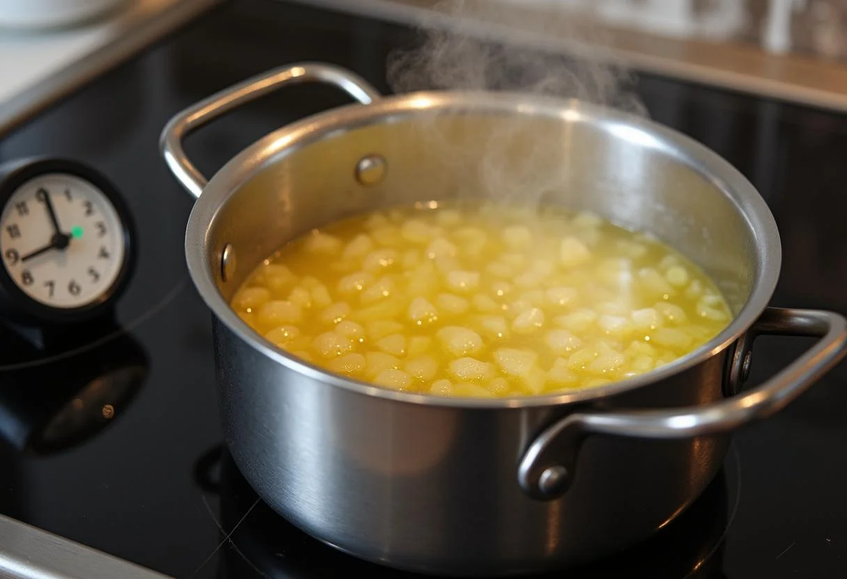 Calentando la mezcla de ciprés limón aroma en la estufa para infusionar.