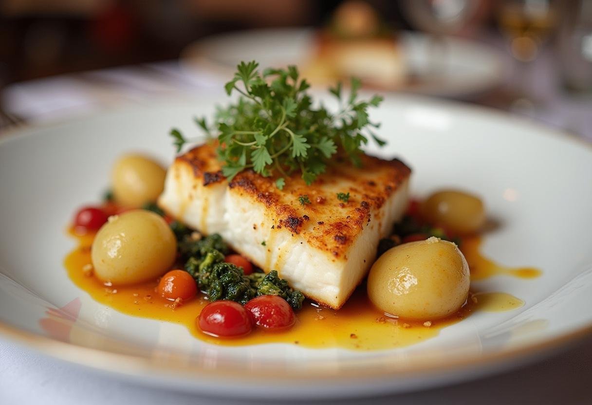 Bacalao desalado cocido presentado con guarnición, ideal para disfrutar de una comida deliciosa.