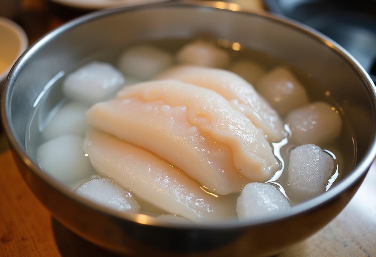Bacalao en salazón sumergido en agua fría para desalar bacalao correctamente.